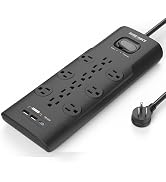 Sureance 6FT Surge Protector Power Strip – 12 AC Outlets, 2 USB-A Ports, 20W PD USB-C, 4100J Prot...