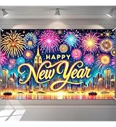 BlissYard Happy New Year Backdrop Party Decorations 71 x 43 Inch | New Year Banner Countdown Fire...
