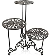 Linton Arts Cast Iron Plant Stand Indoor, 3 Tier Vintage Plant Shelf with Ornate Design, Heavy Du...