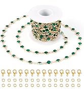 Pandahall 16.4 Feet Green Rhinestone Jewelry Chains Glass Crystal Gold Chains Flat Round Link Bra...