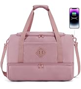 WANDF Travel Duffel Bag with Wet Pocket & Shoe Compartment, 18x14x8 Personal Item Bag with USB Ch...