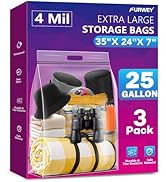 FURWEY 25 Gallon Extra Large Storage Bags 35”x 24”Resealable Clear Bags with Handle 4 Mil Thick H...