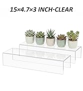 Hexsonhoma Acrylic Shelf Riser 15x4.7x3 pack of 2, Desktop Rectangular Acrylic Tray Pedestal Stan...