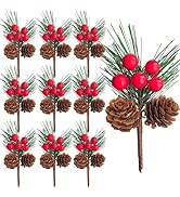 10 Pcs 4.7-Inch Artificial Pinecone and Berry Picks, Christmas Tree Picks, Pine Tree Needles Bran...