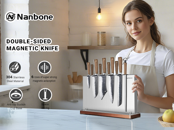 knife magnetic holder block kitchen knives storage rack set organizer wooden wood chef magnet stand