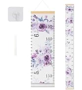 BESSLEE Canvas Kids Growth Chart for Wall, Purple Flowers Height Measurement Tracker for Baby Gir...