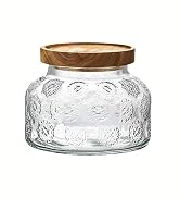 ANSQU Vintage Glass Jar with Solid Wood Lid, 25.4 FL OZ Snowflake Pattern Food Storage Jar, Home ...
