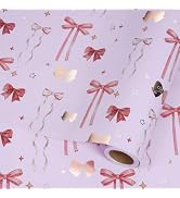 RayofSun Pink Bow Wrapping Paper Roll Mini Roll Rose Gold Foil Bow Gift Wrapping Paper for Girls ...