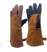 Cxqunzon Leather MIG Welding Gloves with Reinforced Palm, Kevlar Stitching, Heat Fire Resistant f...