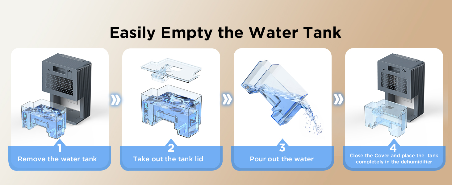 dehumidifier with removable water tank detachable lid easy to empty and clean