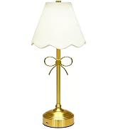 Cordless Bow Table Lamp,Coquette Aesthetic Small Lamp,Cute Desk Lamp with Fabric Shade,Touch Lamp...