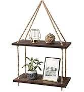 Mkono Wall Hanging Shelves 2 Tier Wood Hanging Shelf with Rope Boho Decor Display Storage Shelvin...