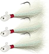 Dr.Fish 3 Pack Bucktail Jig Lure Hair Jig Saltwater Freshwater Lures Surf Fishing White Red Chart...