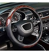 KAFEEK Wood Grain Steering Wheel Cover, Universal 15 inch, Microfiber Leather,Anti-Slip, Odorless