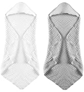 MUKIN Baby Hooded Towels, Muslin Cotton, 2-Pack, for Newborn, Infant, Toddler and Kids (White,Grey)