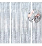 BTSD-home 4 Pack Laser Silver Foil Fringe Curtain Holographic, Metallic Photo Booth Tinsel Backdr...