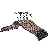 JS HANGER Lightweight Non Slip Wooden Hangers - 10 Pack Heavy Duty Wood Coat Hangers with Soft St...