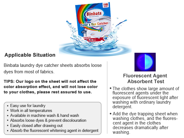 The fluorescent agent in the clothes decreases dramatically after washing with Binbata.