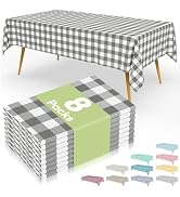 Smiry 8 Packs Gingham Disposable Table Cloth, 54 x 108 Inch Waterproof Plastic Tablecloth, Rectan...