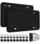 Aujen Silicone License Plate Frames - 2 Pack Black Side-Opening License Bracket Holder with Easy ...