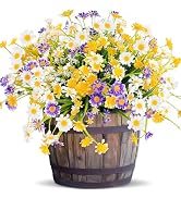 8 Bundles Artificial Daisy Flowers for Outdoors Summer Decor, UV Resistant Faux Cemetery Flowers ...