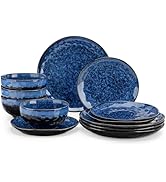 vancasso Starry 12 Pieces Dinnerware Set, Plates and Bowls Set for 4, Stoneware Plates Set, Dishw...