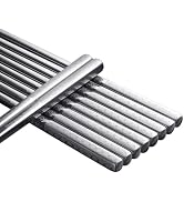Stainless Steel Chopsticks 5 Pairs Reusable 304 Metal Chopsticks Square Lightweight Non-Slip Chop...