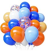 Blue and Orange Balloons, 50pcs 12 inch Orange White Nude Blue Balloons for Kids Space Theme Part...