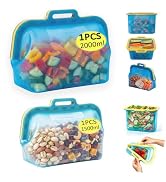 MEVIBOR Auto-Closing Magnetic Seal Silicone Food Storage Bags, 2 Pack 68oz+50 oz Reusable Stand-U...