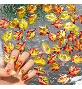 50Pcs 3D Resin Maple Leaf Nail Charms, Fall Leaf Nail Art Charm, Gradient Maple Leaf Nail Rhinest...