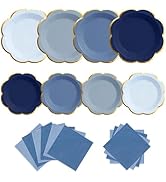 OuMuaMua Blue Plates and Napkins Party Supplies for 20 Guests, Dusty Blue Scalloped Paper Plates ...