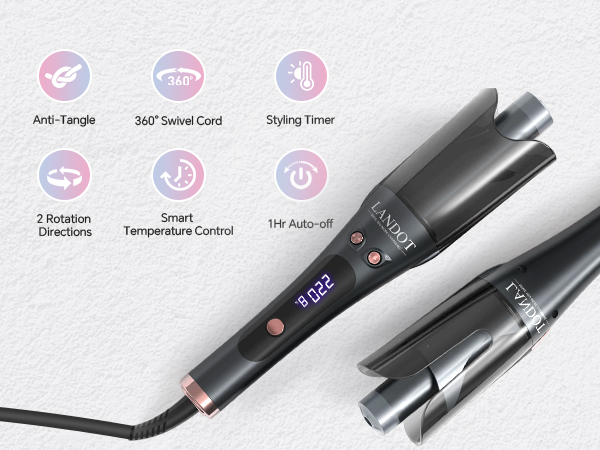 LANDOT Automatic Rotating Curling Iron Wand 1 inch