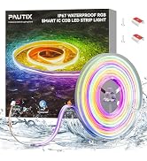 PAUTIX IP67 Waterproof RGB Smart IC COB LED Strip Light, Chasing Color RGB COB LED Lights, UL-Lis...
