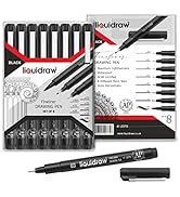 Liquidraw Drawing Pens Waterproof Black Ink Fineliner Pens Set Of 8 Fineliners Brush Pen For Wate...