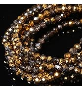 5 Strands 3mm Transparent Gold Half Plated Faceted Rondelle Beads, Songxi Glass Beads for Keychai...