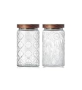Vintage Glass Jars with Wood Lids - Airtight Canisters Sets for Kitchen Countertop and Bathroom, ...