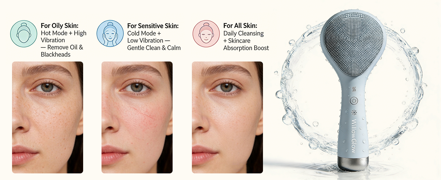 Face massager for deep cleansing with no residue compared to hand wash.