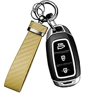 Turcee Carbon Fiber Keychain, Automotive Interior Accessories Leather Key Fob, Anti-Lost D-Ring (...