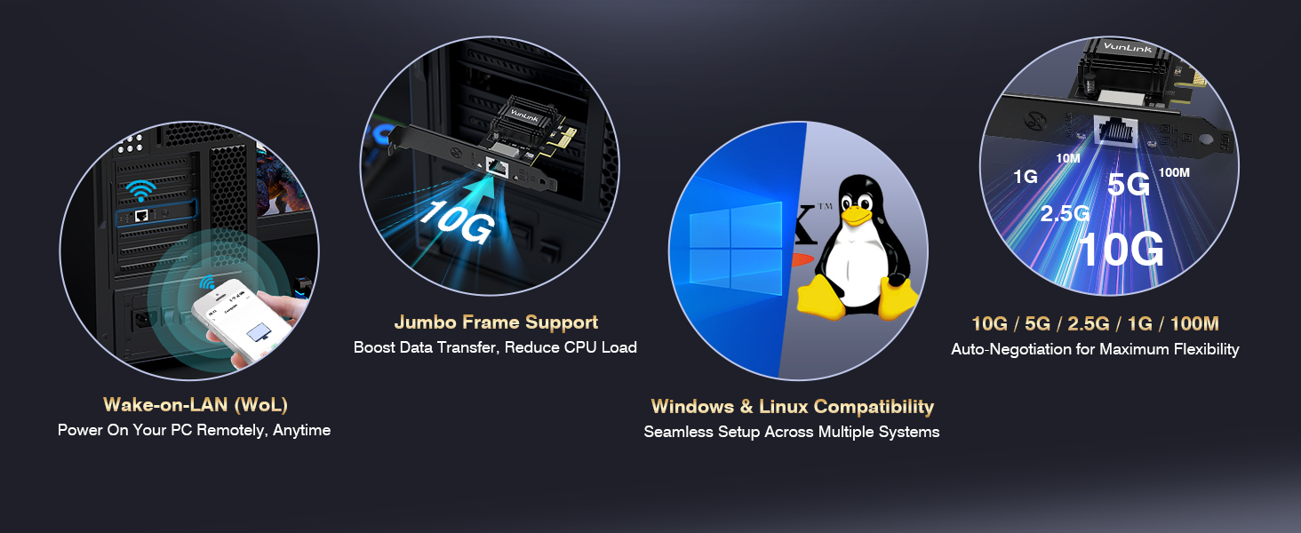 10G Ethernet Card with Multi-Gig Auto-Negotiation for Gaming PCs, Workstations, and Servers