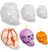 HUAKENER 3 Pack Skull Candle Molds, 3D Halloween Candle Molds, Skull Silicone Mold for Epoxy Resi...