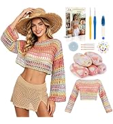 Aeelike Beginner Crochet Kit for Adults, Crochets Set w Ombre Cotton Yarn & Step-by-Step Video Tu...