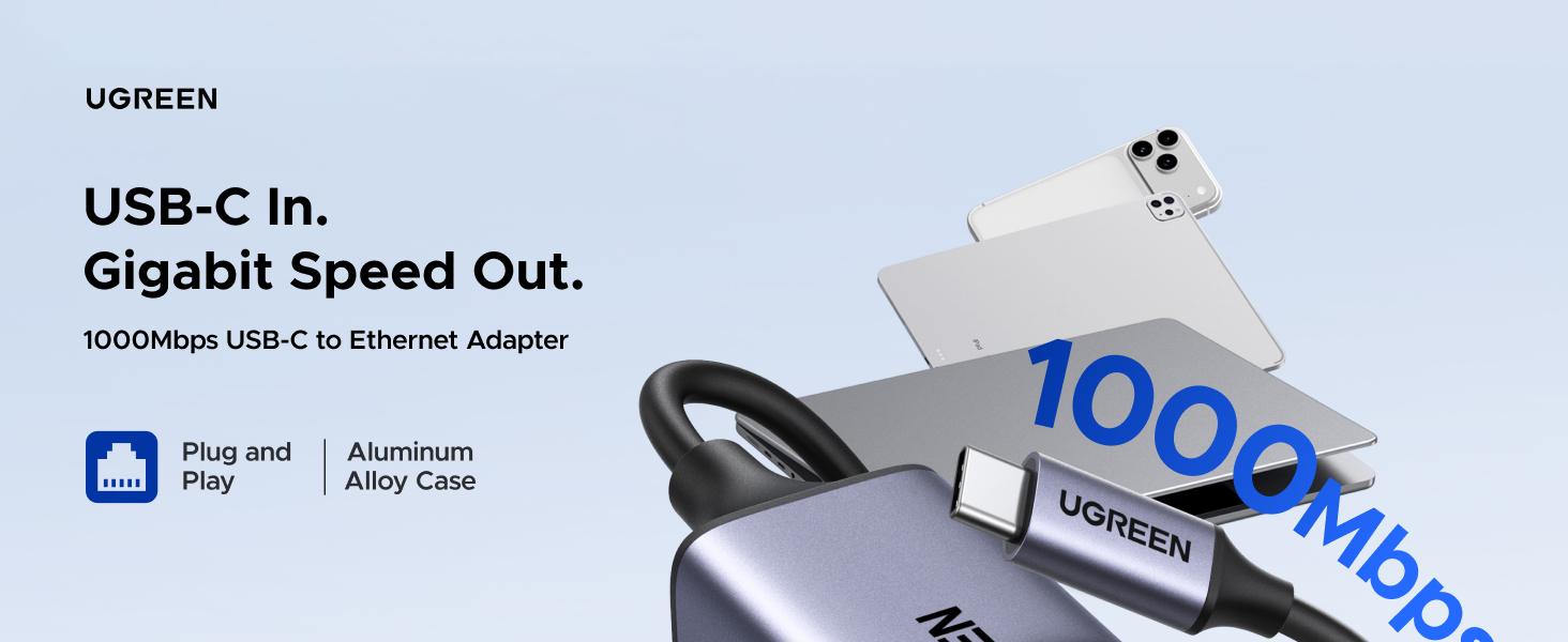UGREEN USB C to Ethernet Adapter, Plug and Play 1Gbps Ethernet Adapter, Aluminum Case