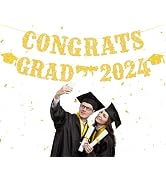 19pcs Gold Glitter Congrats Grad Banner, Congratulations Graduate Banner 2024, Graduation Banner ...