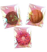 SUREHOME Cookie Bags with Seal 100 Pcs 5x6 In Iridescent Holographic Self Sealing Cellophane Trea...