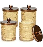 Flrolove 4 Pack Amber Glass Qtip Holder Dispenser, Bathroom Canister Storage Organizer for Cotton...