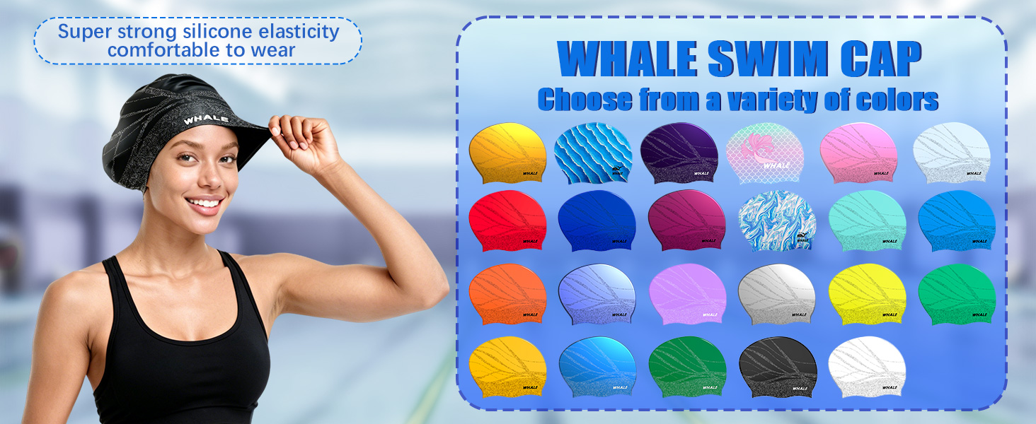 WHALE Premium Waterproof Swim Cap, Stylish Design