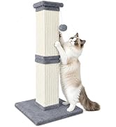 AGYM Vertical Cat Scratching Post for Indoor Cats, Sisal Scratch Tower with Soft Plush Base & Bal...