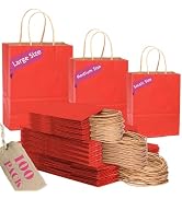 qiqee 100PCS Gift Bag with Handles Bulk Kraft Red Paper Bags Assorted Sizes(33pcs Large 13