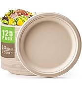 Gezond 100% Compostable Plates, Paper Plates 10 Inch 125 Pack Disposable Heavy-duty Plate Biodegr...