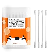 POMPOM LIFE Baby Cotton Swabs, 210 Count, Double Tipped Cotton Buds with Paper Stick, Round and S...